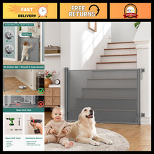 Retractable Baby Gate for Stairs  Pets, 55" Wide x 34" Tall, Indoor Safety Barr