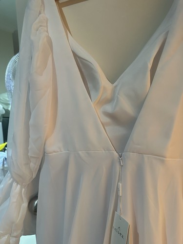 Deep V-Neck Long Puff Sleeves Chiffon A-Line Wedding Dress SIZE 14 - Picture 7 of 7