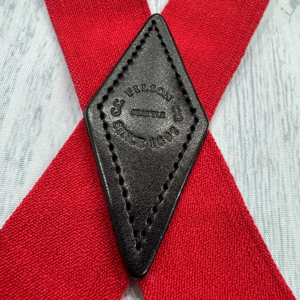 Tirantes ajustables rojos de colección CC FILSON espalda cruzada cuero logotipo peces al aire libre hombres Foto 2 de 4