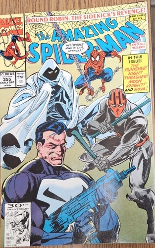 1991 Marvel AMAZING SPIDERMAN #355 Punisher Bagley art Moon Knight