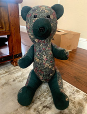 Floral Fabric Plush Teddy Bear Stuffed Animal, Green/Multicolor, Black Eyes