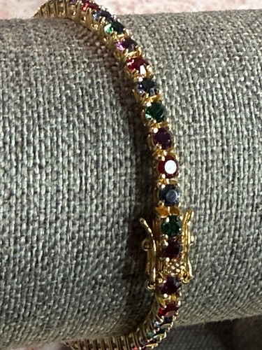 Vintage Joan Rivers Classics, Bright Colorful Crystal Tennis Bracelet, Signed - Picture 7 of 7