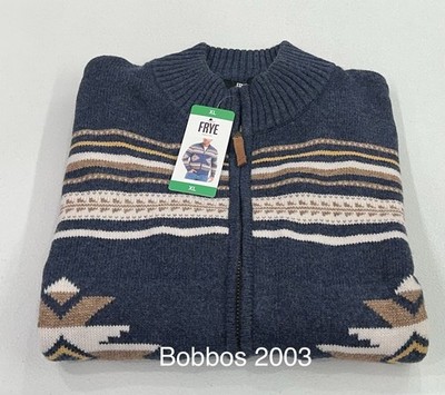 Frye Men's Mock Neck Full Zip Knit Cardigan Sweater, Blue, Size XL