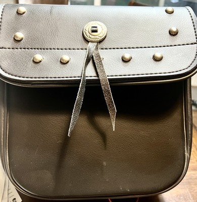 10'' Black REAL LEATHER Sissy Bar Bag W CONCHO & STUDS for Harley Davidson