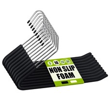 Spring Fever Open Ended Non Slip Sponge Padded Pants Hangers - 10 Pack, Black 