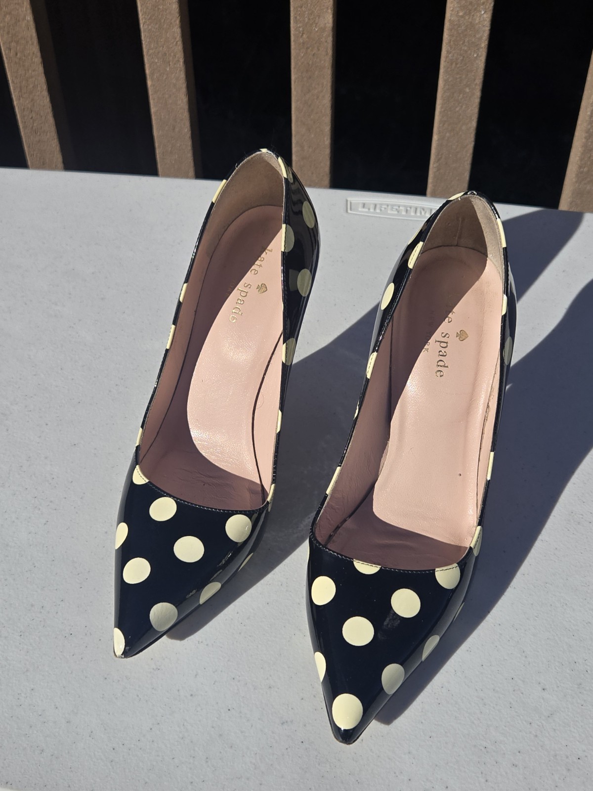 Kate Spade Licorice Shoe Heels Black & White polka dot pointed toe pumps Size 6  thumbnail 5