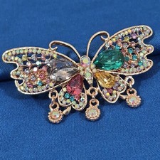 Colorful Rhinestone Butterfly Hair Clip Barrette Rose Gold-Tone Dance Glam