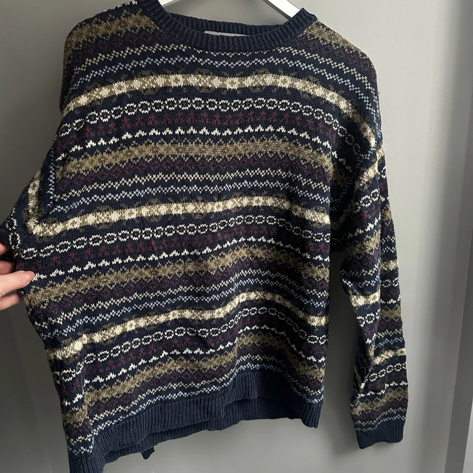 Old Navy Vintage-Style 80s Earth Tone Fair Isle Sweater Size L funky Patterrn - Image 2 of 4