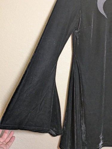 Killstar Black Velvet Crescent Moon Bell Sleeve Size Medium Reap Mini Dress - Picture 3 of 11