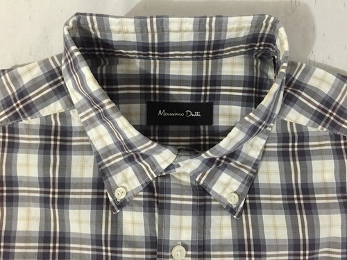 Camisa Massimo Dutti con Botones Frontal Marfil Beige Topo Púrpura-Gris a Cuadros Talla L - Imagen 3 de 11