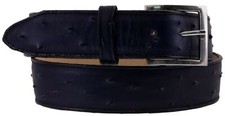 Denim Blue Western Cowboy Leather Belt Ostrich Quill Pattern Silver Buckle Cinto