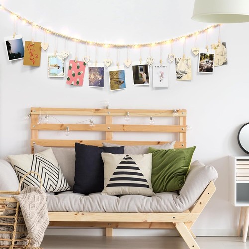 Wall Hanging Photo Display with Wooden Beads Garland, Collage Picture Frame - Picture 4 of 7