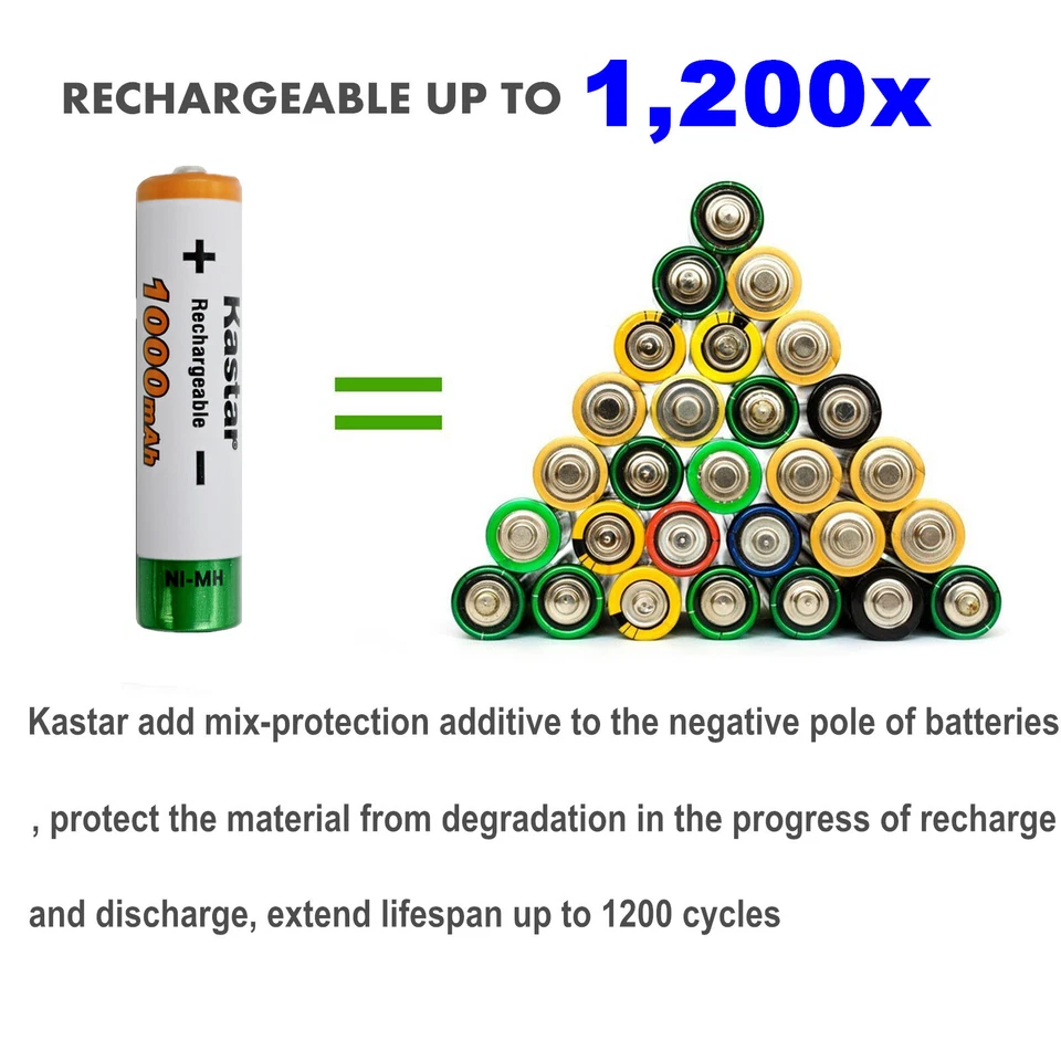 Lote Kastar AA AAA NI-MH 1.2V baterias recarregáveis 2700mAh 1000mAh 700mAh - Imagem 2 de 4