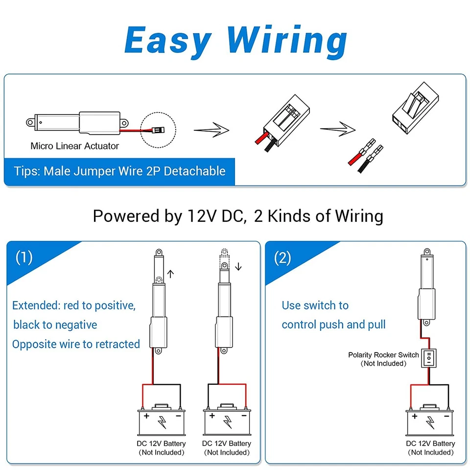 DC 12V Mini Micro Linear Actuator Stroke 0.4-4" Force 42.3 lbs High-Speed 0.2"/s - Image 3 of 4