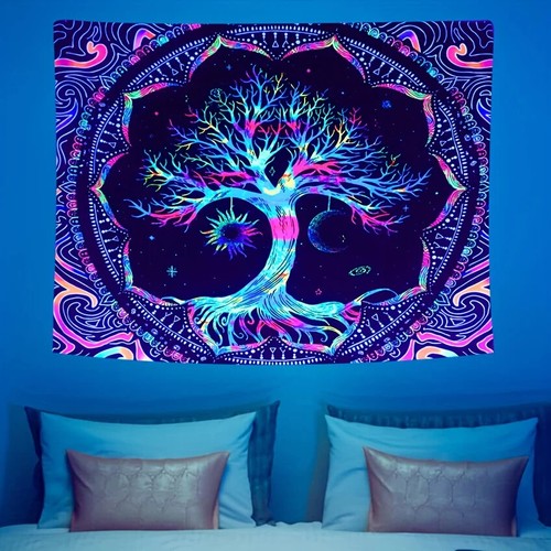 Tree of Life Tapestry BlackLight Sun Moon Stars Galaxy Hippie Psychedelic 1 PC - Picture 24 of 27
