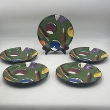 CLAY ART "RACK 'EM UP" BILLIARD POOL THEME "SET OF  5 SNACK DESSERT SALAD PLATES
