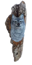 wolf sculpture on bark Mt Saint Helens Ash wall hanging signed One of a Kind