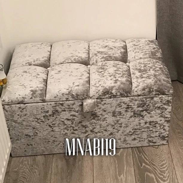 SILVER CRUSHED VELVET OTTOMAN 30 INCH STORAGE BOX BEDROOM CHEST