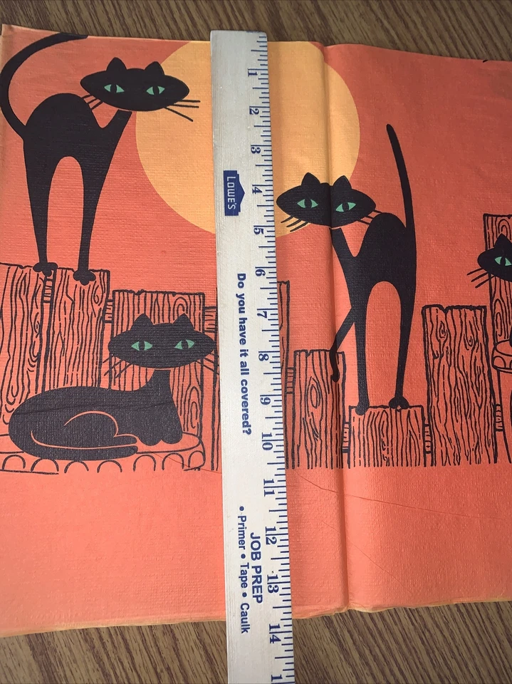 "1 papel crepé raro vintage de tres gatos negros ojos verdes luna Halloween 10x13"" pulgadas" Foto 3 de 3