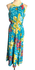 Nine West Halter Neck Maxi Dress Sz 6 Aqua Multi Floral Chiffon Sleeveless Lned
