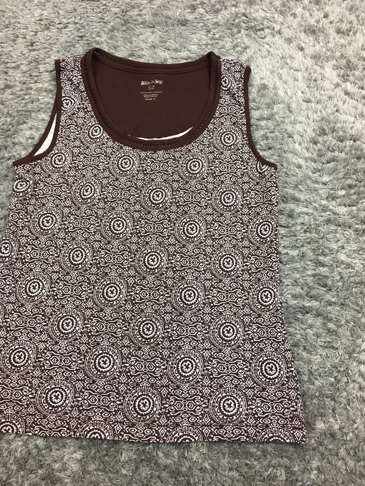 Blusa blanca sin mangas de ciervo talla pequeña marrón patrón superior  Foto 2 de 4