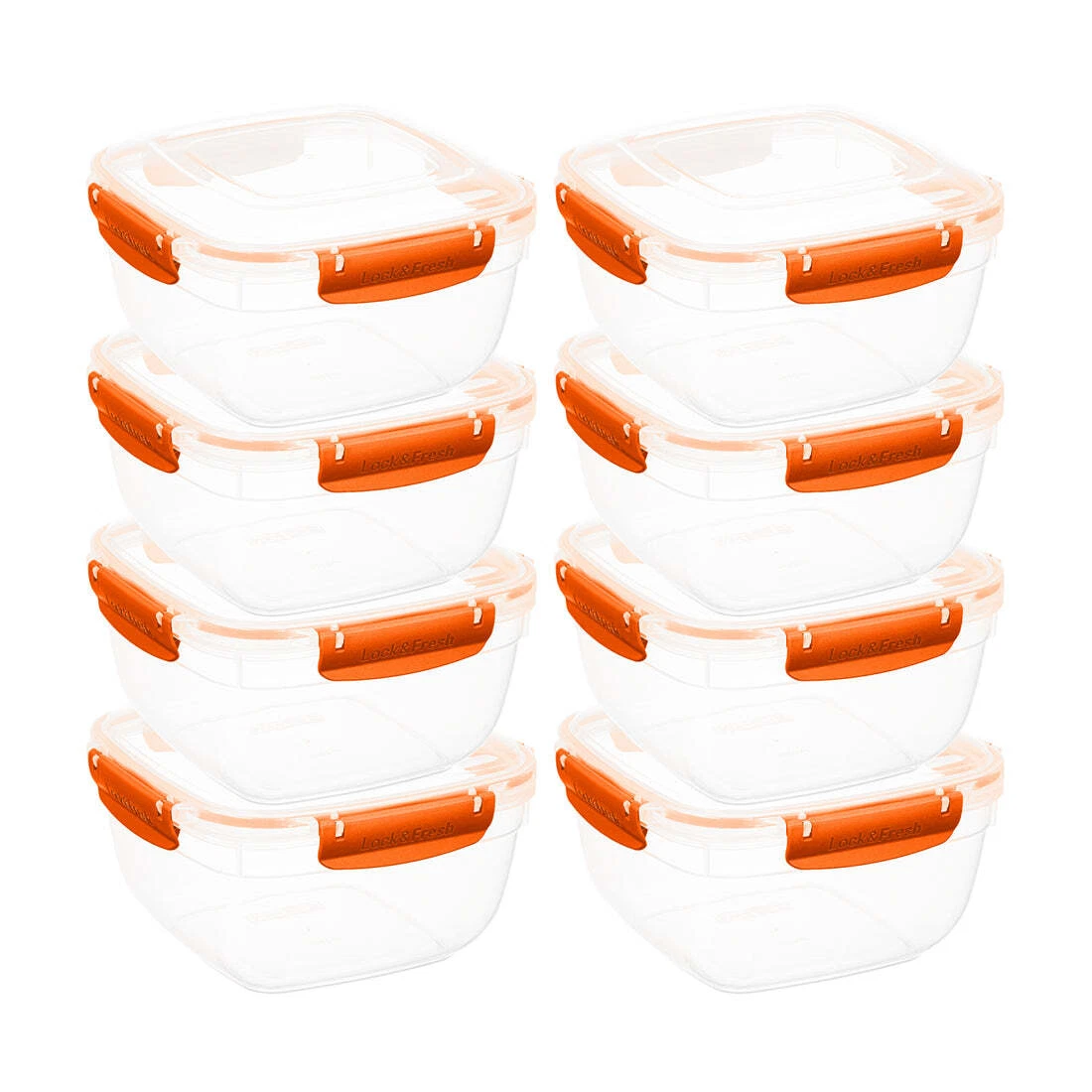 Superio Plastic Food Storage Containers, Airtight Lids, 80 oz., Orange, 8 pack