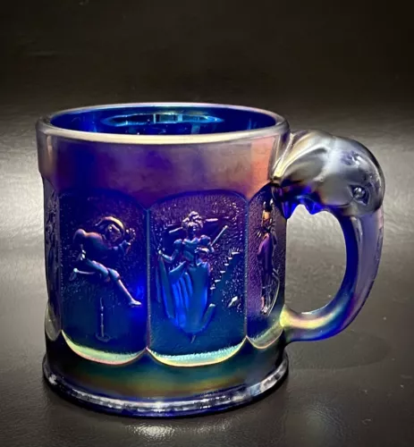 Vintage Imperial Glass Nursery Rhyme Child Mug Cobalt Blue Carnival Glass