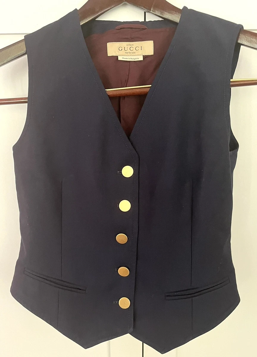 Womens Uniform GUCCI Button Up Vest Navy Blue Fitted Size 38/ US 2/ 4