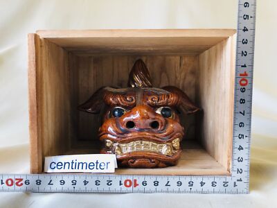 ヨーコ♡ Y4287 OKIMONO Oohi-ware Lion figure signed box Japan antique