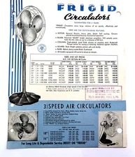 1947 FRIGID CIRCULATORS AND FANS Advertising Brochure 11" Tall 1940's era