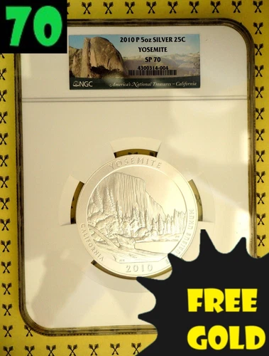 2010-P Yosemite 5 Oz SILVER Quarter NGC SP 70 with FREE GOLDBACK*