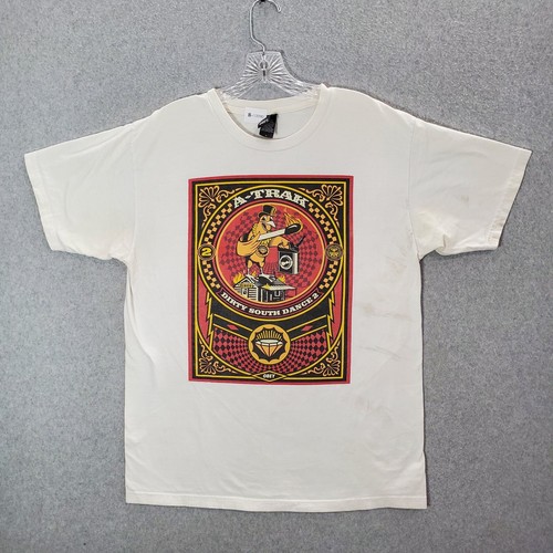VINTAGE Obey Men Shirt Large White A Trak Dirty South Dance 2 Graphic Y2K READ