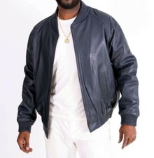 Men 100 Real Lambskin Leather Navy Blue Bomber Jacket Baseball Varsity Jacket