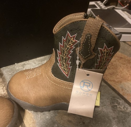 Roper Cowbabies Infants Baby’s Size 4 (9-12 months) Arrowheads Tan Boots - NEW - Picture 4 of 5