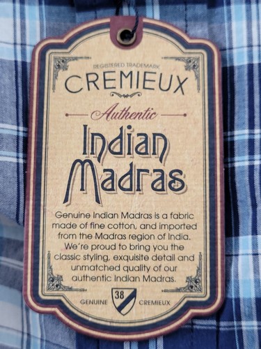 Cremieux Indian Madras Multi Plaid S/S Men's Shirt Large NWT - Picture 6 of 8