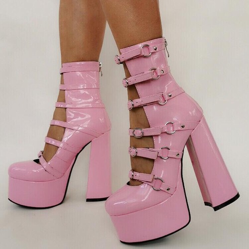 Modische sexy Damenschuhe mit hohem Absatz Sommerplateau hohler Reißverschluss hinten hoch oben - Bild 5 von 12