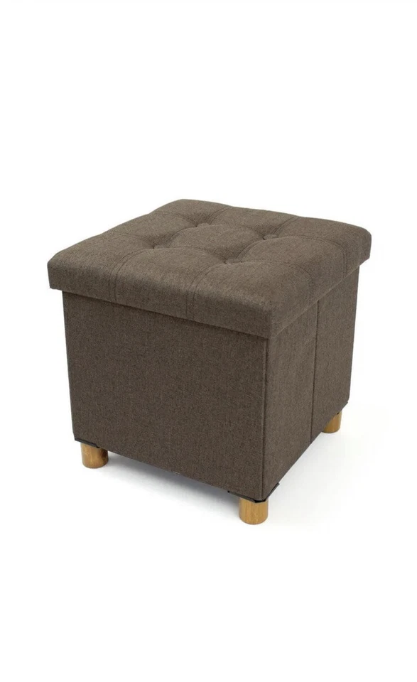 Humble Crew Cube Storage Ottoman Collapsible Foot Stool Brown Pillow Top Tray - Image 3 of 4