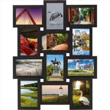 12-Opening Wall Mount Collage Frame - 4x6 & 6x4 Photos in Bold Black Finish
