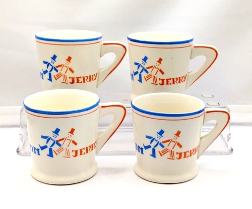 Rare Vintage Tom and Jerry Cups Made in Czechoslovakia Orange Blue Collectable