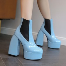 Autumn Women Pu Leather Knight Boots Platform Block High Heels Shoes 35-48