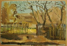 Ukrainian Soviet Oil Painting postimpressionism landscape village courtyard