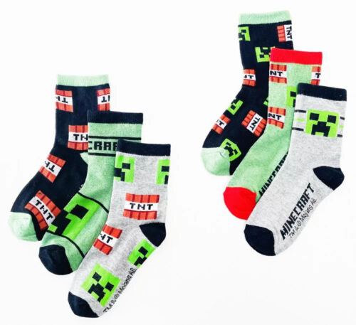 3 paires de chaussettes en coton garçons enfants enfants Minecraft taille Royaume-Uni 9-5,5 UE. 27-38  - Photo 1 sur 5