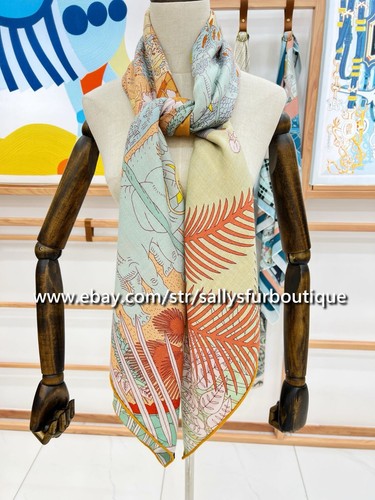 Sallys 70% Cashmere & 30% Silk Stole Animals Print Double Face Scarf Shawl 53" - Picture 2 of 35