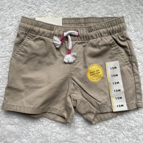 Cat & Jack Baby Girls Shorts Size 12 Months 12M Pull On Twill Brown Tan NWT