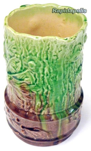 Antica brocca in maiolica inglese verde e marrone - foglie, viti + ghiande - bella! - Foto 4 di 10
