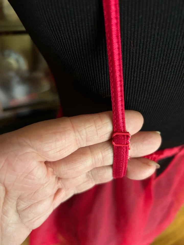 Vtg Frederick's Of Hollywood Red Mesh Babydoll Slip dress W/ Slit Lingerie Sz M - Imagem 4 de 4