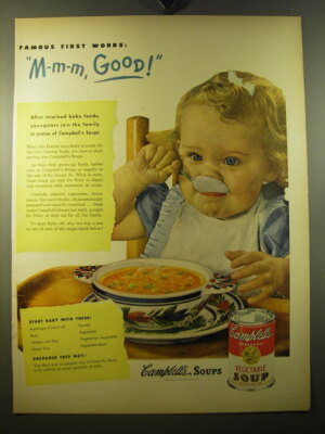 1950 Campbell's Vegetable Soup Ad - Famous first words: M-m-m, Good!