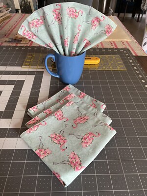 Zero Waste - Handmade Cloth Napkins Set of 4 - Flamingo Print