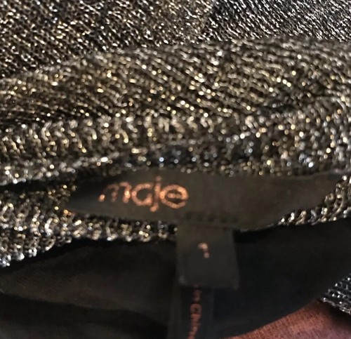 Maje Metallic Knit Draped Silver Black Cocktail Dress Size 1 Small - Picture 6 of 7