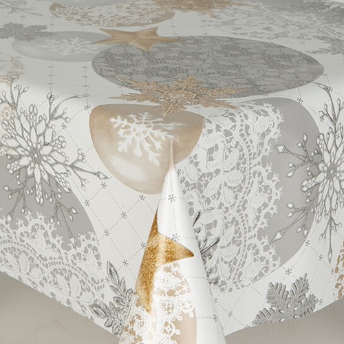 Christmas White Sparkle Baubles PVC Vinyl Wipe Clean Tablecloth Waterproof - Picture 2 of 4